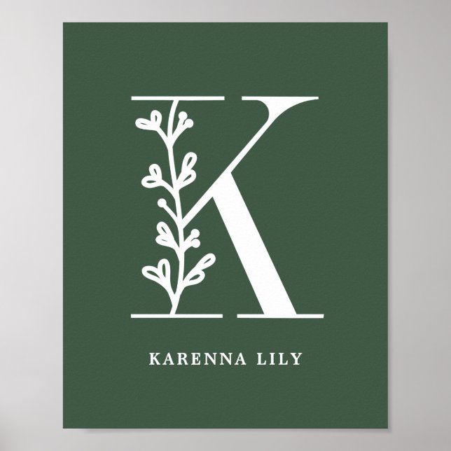 Anpassningsbar Färg Blommigt Monogram Brev K Namn  Poster (Framsidan)