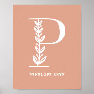Anpassningsbar Färg Blommigt Monogram Brev P Namn  Poster