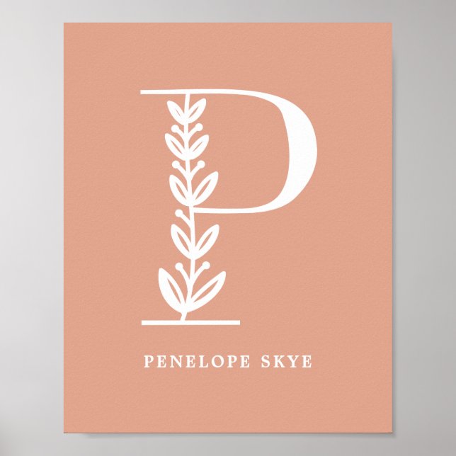 Anpassningsbar Färg Blommigt Monogram Brev P Namn  Poster (Framsidan)
