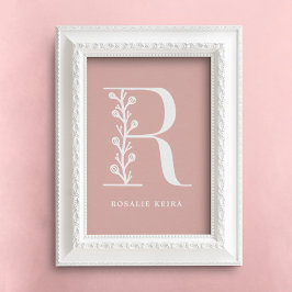 Anpassningsbar Färg Blommigt Monogram Brev R Namn Poster