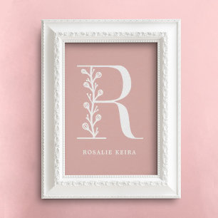 Anpassningsbar Färg Blommigt Monogram Brev R Namn  Poster