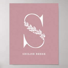 Anpassningsbar Färg Blommigt Monogram Brev S Namn Poster