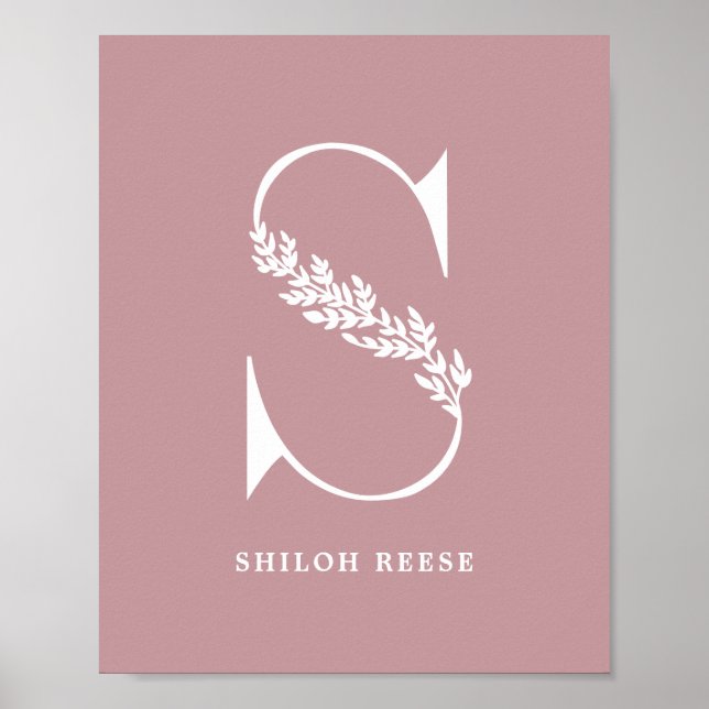 Anpassningsbar Färg Blommigt Monogram Brev S Namn  Poster (Framsidan)