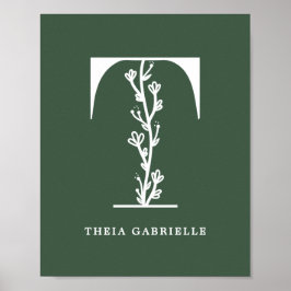 Anpassningsbar Färg Blommigt Monogram Brev T Namn Poster