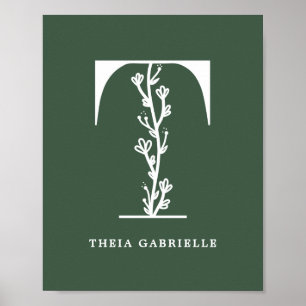 Anpassningsbar Färg Blommigt Monogram Brev T Namn  Poster