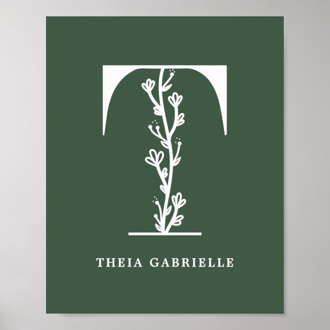 Anpassningsbar Färg Blommigt Monogram Brev T Namn  Poster (Framsidan)