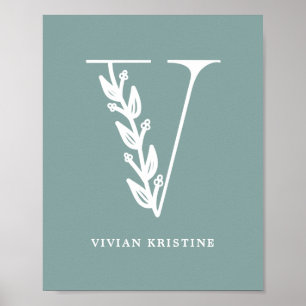 Anpassningsbar Färg Blommigt Monogram Brev V Namn  Poster