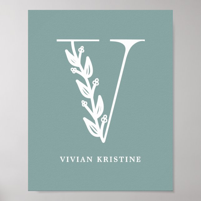 Anpassningsbar Färg Blommigt Monogram Brev V Namn  Poster (Framsidan)