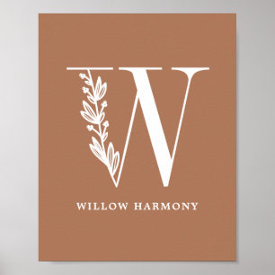 Anpassningsbar Färg Blommigt Monogram Brev W Namn  Poster
