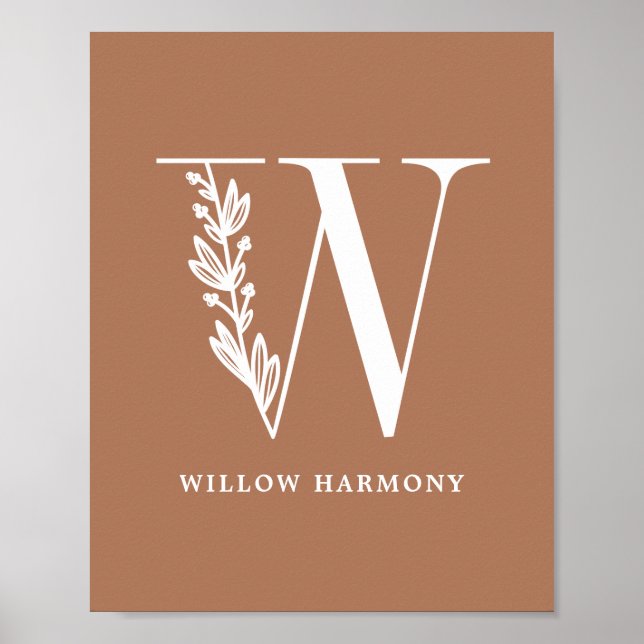 Anpassningsbar Färg Blommigt Monogram Brev W Namn  Poster (Framsidan)