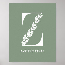 Anpassningsbar Färg Blommigt Monogram Brev Z Namn Poster
