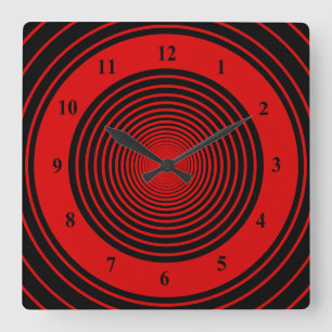 Anpassningsbar Färg Circles Clock - Black Red Fyrkantig Klocka