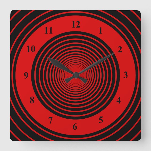 Anpassningsbar Färg Circles Clock - Black Red Fyrkantig Klocka (Framsida)