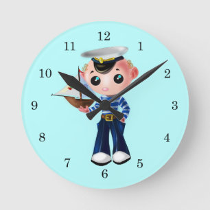 Anpassningsbar Färg Clock - Little Sailor with Sai Rund Klocka