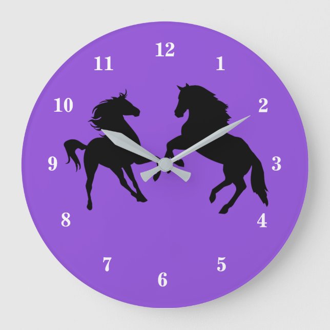 Anpassningsbar Färg Clock med Horse Couple Silhoue Stor Klocka (Framsida)