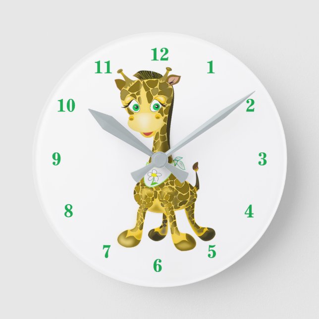 Anpassningsbar Färg Clock with Baby Giraffe - Lyck Rund Klocka (Framsida)