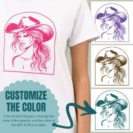 Anpassningsbar Färg Coquette Cowgirl Line Teckning T Shirt