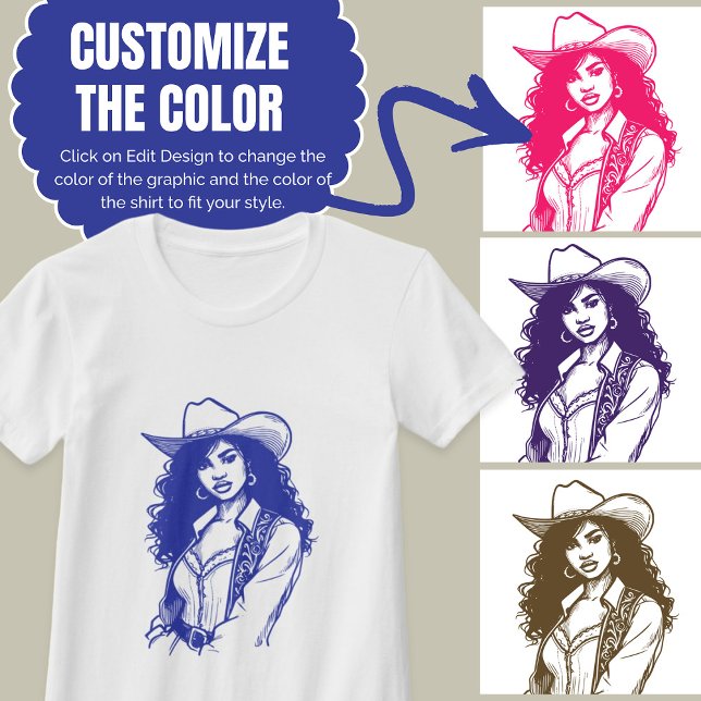 Anpassningsbar Färg Cowgirl Line Teckning Land Wes T Shirt (Custom Color Cowgirl Line Drawing Country Western T-Shirt)