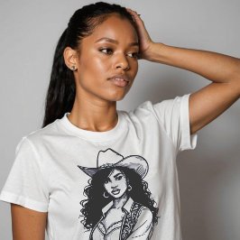 Anpassningsbar Färg Cowgirl Line Teckning Land Wes T Shirt