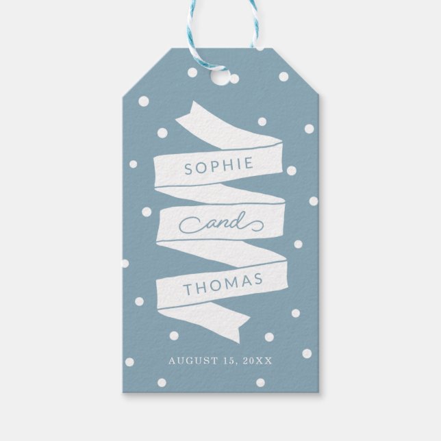 Anpassningsbar Färg Dots and Ribbon Wedding Favor Presentetikett (Framsidan)
