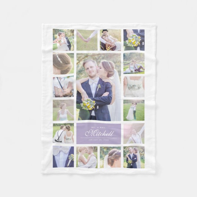Anpassningsbar Färg Elegant Script Mr & Mrs Photo  Fleecefilt (Framsidan)