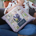 Anpassningsbar Färg Elegant skript Mr & Mrs Photo  Kudde<br><div class="desc">Fotokollage med 9 foton ordnade i en rutnätslayout på framsidan och baksidan skapar det totalt 18 foton som du kan ersätta med egna foton som visar din familj namn i ett skript för elegant. Denna mångsidiga kuddedesign har också ett redigerbart färg. Du kan ändra bakgrunden i färg genom att klicka...</div>