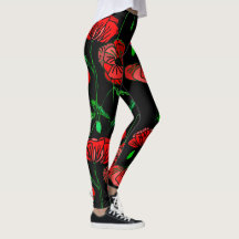 Anpassningsbar Färg Leggings with Red Poppy Art