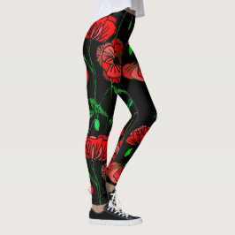 Anpassningsbar Färg Leggings with Red Poppy Art