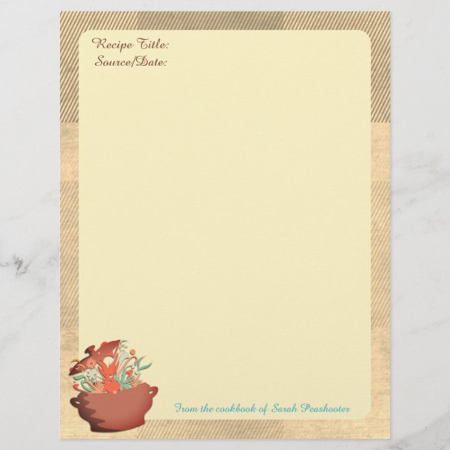 Anpassningsbar färg, matarom, recept letterhead (Framsida)