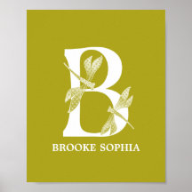 Anpassningsbar Färg Monogram Brev B Dragonfly Nurs