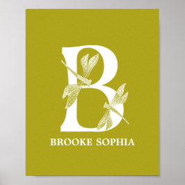 Anpassningsbar Färg Monogram Brev B Dragonfly Nurs Poster