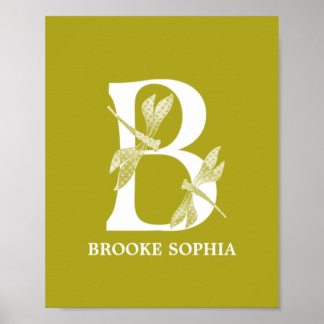 Anpassningsbar Färg Monogram Brev B Dragonfly Nurs Poster (Framsidan)