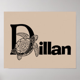 Anpassningsbar färg monogram brev D Turtle Nursery Poster