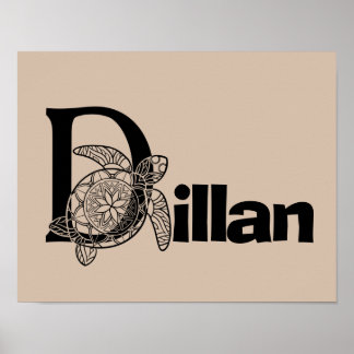 Anpassningsbar färg monogram brev D Turtle Nursery Poster