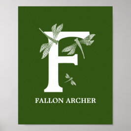 Anpassningsbar Färg Monogram Brev F Dragonfly Nurs Poster