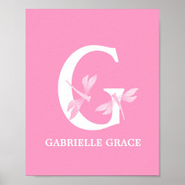 Anpassningsbar Färg Monogram Brev G Dragonfly Girl Poster