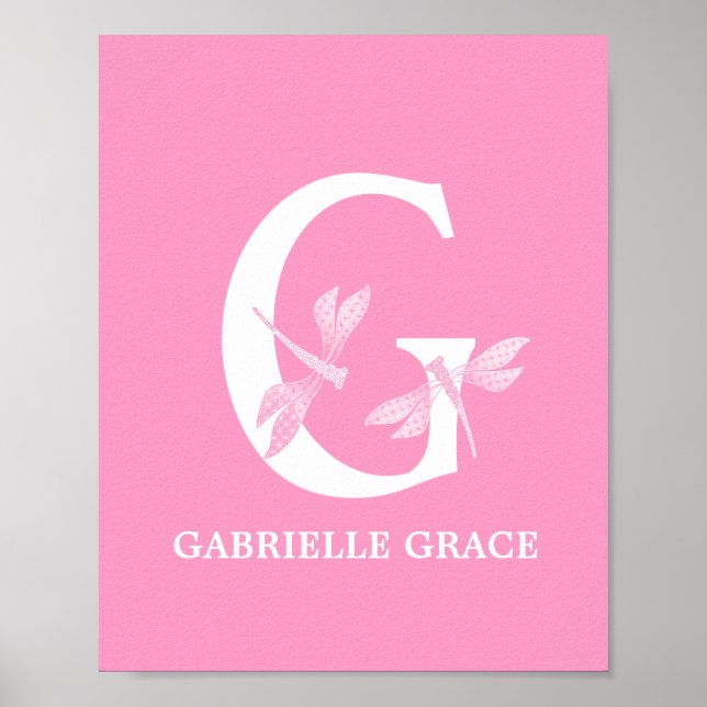 Anpassningsbar Färg Monogram Brev G Dragonfly Girl Poster (Framsidan)