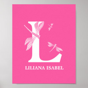 Anpassningsbar Färg Monogram Brev L Dragonfly Girl Poster
