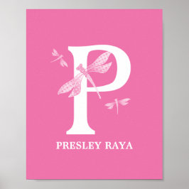 Anpassningsbar Färg Monogram Brev P Dragonfly Girl Poster