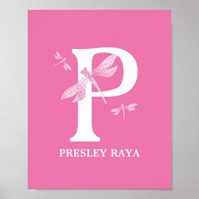 Anpassningsbar Färg Monogram Brev P Dragonfly Girl Poster (Framsidan)