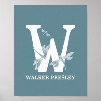Anpassningsbar Färg Monogram Brev W Dragonfly-flic Poster