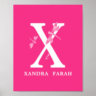 Anpassningsbar Färg Monogram Brev X Dragonfly-flic Poster