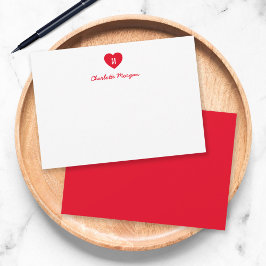 Anpassningsbar Färg Monogram Heart Modern Script Anteckningskort