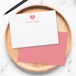 Anpassningsbar Färg Monogram Heart Modern Script Anteckningskort