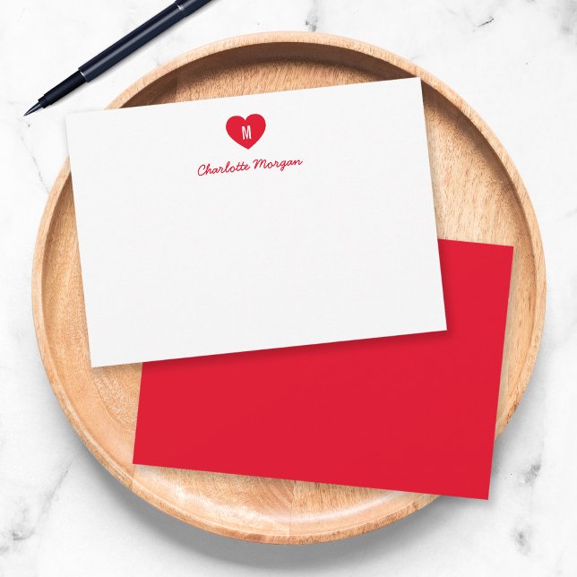 Anpassningsbar Färg Monogram Heart Modern Script Anteckningskort (Skapare uppladdad)