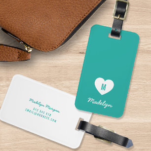 Anpassningsbar Färg Monogram Heart Modern Script Bagagebricka