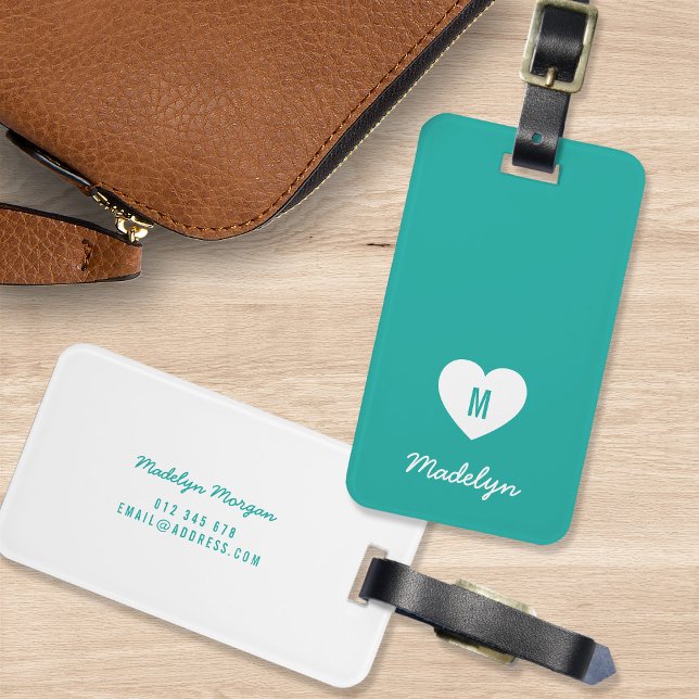 Anpassningsbar Färg Monogram Heart Modern Script Bagagebricka (Skapare uppladdad)