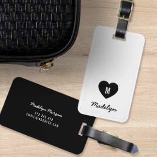 Anpassningsbar Färg Monogram Heart Modern Script Bagagebricka