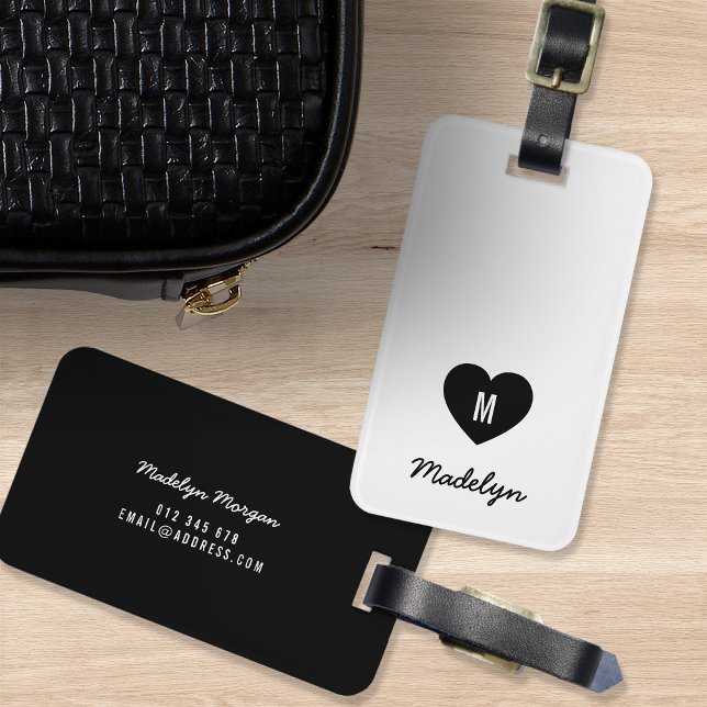 Anpassningsbar Färg Monogram Heart Modern Script Bagagebricka (Skapare uppladdad)