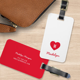 Anpassningsbar Färg Monogram Heart Modern Script Bagagebricka